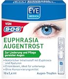 EyeMedica Euphrasia Augentropfen gegen trockene Augen und gereizte Augen, Befeuchtung, Linderung und Pflege, mit Hyaluron, 10 x 0,4 ml E