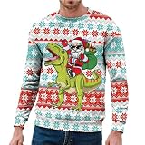 Weihnachts Sweatshirt Männer - Weihnachts Pullover Weihnachtsmann Langarm Sweatshirt Unisex Weihnachtspulli 3D Druck Hoodie Basic Rundhals Sweater Herren Sweatshirts W