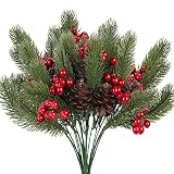 GGISUI 4 Stück Künstliche Tannenzweige Beeren Deko, Roten Weihnachtsbeeren Tannenzapfen Zweige Deko DIY Christbaumschmuck Weihnachten Basteln Weihnachtskranz Deko für Garten Deko Tischdek