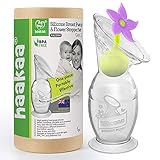 haakaa 100 ML Handmilchpumpe mit Saugfuß und Blumenstopper, Transparent Manuelle Brustpumpe, Silikon Milchpumpe & Muttermilchauffänger, Gesund und Harmlos, V