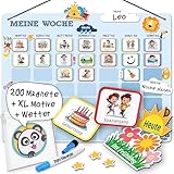 PANDABANDE® Montessori Wochenplaner Kinder [200 Magnete, Stift, Tasche] - Magnettafel zur Wochenplanung - Idealer Wochenkalender, Wochenplan Magnetisch Kind, to Do L