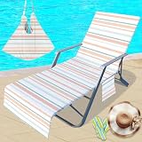 Treer Sonnenliege Auflage, Streifendruckserie Gartenliege Abdeckung, Frottee Schonbezug Gartenstuhl mit 2 Taschen, für Schwimmbäder Strände Gartenhotels Liegenauflagen (75x210cm,Helle Farbe)