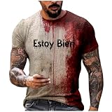 Problem Gelöst Halloween Kostüme Herren，mit Blutigem Entsetzen Halloween Kostüm，Blutspritzer Muster Oberteile Bedruckt T-Shirt，Große Größe Rundhals Oberteile Hemd， I m ok Y2k Horror Kurzarm Top