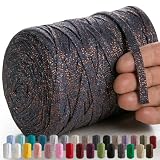 MeriWoolArt® Makramee Textilgarn zum Häkeln und Stricken - DIY glitzern flache T-Shirt Band Garn Dicke 10 mm, 125 m - Recyceltes Baumwollgarn mit Lurex, Viscose (Lurex Blau)