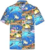 Hawaiihemdshop Hawaii Hemd | Männer | Baumwolle | Größe S - 8XL | Kurzarm | Hawaiihemden | Strand | Beach | Palmen | Meer | Aloha | Kokosnuss-Knöpfe | Hawaiihemd H