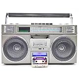 Vintage 80er Jahre Boombox mit USB/Micro SD/AUX, Tragbares Radio und Recorder, AM/FM Radio, 12000mAh Akku, 5.1 Bluetooth Player, 30W Dual 7.6 cm Lautsp
