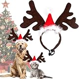 Weihnachten Haustier Stirnband, Rentier Geweih Weihnachtskostüm Elch Kopfbedeckung Verstellbare Kopfschmuck Haarreif mit Weihnachtsmütze, Geschenk Kostüm Outfit für H