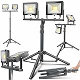 MASKO® LED Baustrahler 8000 Lumen Doppel 2x50W mit Stativ & Fernbedienung Arbeitsleuchte 72LEDs Arbeitsscheinwerfer 360° Drehbar IP65 Bauscheinwerfer 5m Kabel Baustellenlampe höhenverstellbar 86-202
