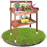 TTL Garden Pflanztisch Planter Deluxe mit 3 Schubladen + verzinkter Arbeitsplatte - Outdoor Gärtnertisch wetterfest mit Abstellboden & 6 Haken Tannenholz braun - Garten Balkon Terrasse Gew