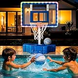 JoyBerri Pool-Basketballkorb, höhenverstellbar, rostfrei, mit LED-Lichtern, Premium-Bälle, Pumpe & einfacher Einrichtung | Wasserbehandelter Basketballkorb für Pool-Sp