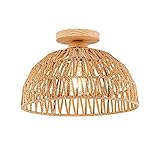 Vintage Boho Rattan Lampe Deckenleuchte Hängelampe - Bambus Holz Lampenschirm Retro Deckenlampe Badlampe Badezimmerlampe Wandlampe - Industrielle Deckenleuchten für das Bad Flur Küche S