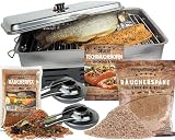 Angel-Berger Deluxe Tischraeucherofen mit Zubehoer Edelstahl Smoker Räucherofen mit Räuchermehl Räucherlauge Räucheranleitung R