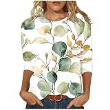 Lässiges Damen-Sommer-Top, Rundhalsausschnitt, 3/4-Ärmel, Vintage-Stil, bedruckt, T-Shirt zum Ausgehen, Damen-Tops und T-Shirts, Valentinstagsgeschenk für Sie, mehrfarbig, XXL