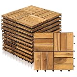 Jopassy 11 Stück Holzfliesen Balkon, 1 m² Balkon Bodenbelag 30x30 cm | Holzfliesen Mosaik aus Akazienholz, Balkonfliesen Terrassenfliesen für Garten, Balkon, Terrasse | 12 L