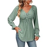 YWLINK Damen Tunika Elegant Longshirt V Ausschnitt Leicht Luftig Dekolleté Shirt Stretch Langarm Shirttunika Tunika Damen Langarm Oberteil Shirts Basic Casual Longshirt(Grün，XL)