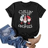 Kurzärmliges T-Shirt-Oberteil mit Rundhalsausschnitt Weihnachtszwergen für Herren Damen Mesh Oberteil Damen Schwarz Zip