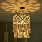 Tiamu Makramee Lampenschirm Boho Hängelampe Deckenlampe Lampenschirme, Hängend Korb Laterne Ersatzschirm, Gewebt Lampenschirm Leinen Stoff Deckenleuchte Lichtabdeckung für Kücheninsel,Wohnzimmer,Café