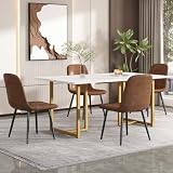 Moderner Rechteckiger Esstisch Mit Metallrahmen, Küchentisch Mit Verstellbaren Füßen, Perfekt Für Küche, Esszimmer Und Kleine Räume (ohne Stuhl)(Color:Weiß+Goldene Tischbeine)