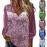 AMDOLE Damen-T-Shirt, langärmelig, lockere Taschen, Baumwolle, Größe S, Weinrot, Größe S, B-Rot, 36