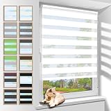 Zarnan Doppelrollo Klemmfix ohne Bohren Weiß 40x120cm(Stoffbreite 36cm) Duo Rollo Blickdicht Zebrarollo Rollos für Fenster ohne Bohren für Wohnzimmer Küche Büro lichtdurchlässig und verdunk