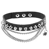 Jovivi Schmuck,Gotik Punk Lederhalsband Choker Spike Nieten Spinne Eisenkette Kragen Halsketten Echt L