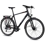 Airtracks Herren Trekking Fahrrad 28 Zoll Trekkingbike TR.2830 Trekkingrad Bike City 24 Gang Shimano ALIVIO RD-M3100 SGS Kettenschaltung Nabendynamo Schwarz Matt - Herren 56cm Körpergröße 175-185