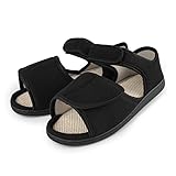 TIESTRA Diabetiker Sandalen Herren Weit Offene orthopädische Verstellbare Gesundheitsschuhe Memory Foam Sohle Ödeme Schuhe Herren, Schwarz UK10/EU44