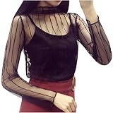 Damen Langarm Shirt Mesh Oberteil Sexy Netz Leichtes Transparent Tüll Mesh Bluse Tunika Netzoberteil Tops Damen Rollkragenpullover Durchsichtiges Netz Bluse Casual Multicolor Party (D, One Size)