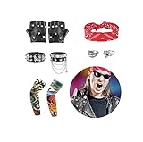 FASBET 9 Stück Rocker Kostüm 70er 80er 90er Rockstar Kostüm, Punker Kostüm Punk Mann Damen Disco Festival Herren Party Kostüm M