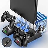 RIXOW Vertikaler Ständer Kühlung Lüfter für PS4, All-in-One Vertikaler Standfuß mit Controller Ladesation und 12 Spiele Lagerung & 3 USB Hub, Kompatibel für Playstation 4/PS4 Pro/PS4 S