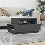 Homgoday Couchtisch, grau, 80 x 55 x 40,5 cm, Kiefer-Massivholz, Couchtisch, Wohnzimmertisch, Tisch für Büro, Schlafzimmer, G