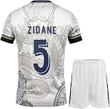 NIHMEX Legende Zidane #5 Retro Weißer Drache Limitierte Sonderedition Seltenes Fußball Kinder Trikot Shorts Set Jugendgrößen (Weiß,128)