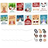 ROYJJ Aufkleber Weihnachtskarten Grußkarte Umschläge mit Weihnachtsmann und Weihnachtsgrußkarten für Geburtstag, Urlaub