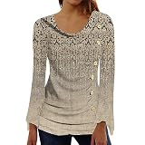 Pulli Damen Weihnachts Tshirt Damen Sport Shirts FüR Damen Drucken Wasserfallausschnitt Button Down Falten Tshirt Mit Knopfleiste Rundhals TrompetenäRmel Langarm Shirts Halloween Pullover D