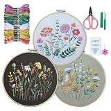 QUANMAITONG Sticken Set Erwachsene,Blumenmuster Pflanzen Stickset für Anfänger Embroidery Kit Stickerei Set, Stick And Poke Set Stickbilder Erwachsene Stickrahmen Holz DIY Set, Kreuzstich S