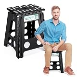 Heimwohl Tritthocker Klappbar 40cm Schwarz, 2025 Upgrade Klapphocker Faltbar mit 150kg Tragfähigkeit, Falthocker mit Sicherheitsverriegelung & Drehgriff, Ideal für Zuhause, Büro, Draußen, Pferdepfleg