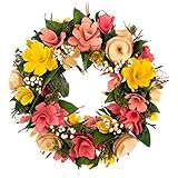 com-four® Türkranz Frühling mit Blumen aus Holz - Dekorativer Tischkranz - Kranz Deko mit Aufhäng