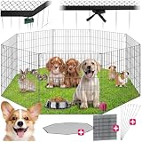 tectake® Freilaufgehege mit Schutznetz, Steckzaun Absperrgitter faltbar und erweiterbar, für Kleintiere, Kaninchen, als Hundegitter, Hundezaun Welpen, Freigehege Hasenstall, Outdoor Geheg