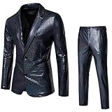 Mymyguoe Pailletten Metallic Anzug Herren 2 Teiler Glänzende Glitzer Herrenanzug Discokugel Karneval Kustüm Anzugjacke Sakko Komplett Anzug Blazer Hosen Zweiteiler Smoking Abschlussball S