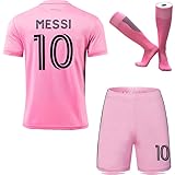 HUSSATEX Miami 2023/2024 Heim Leo #10 Kinder Fußball Trikot & Shorts mit Socken Geschenkset Jugendgrößen (Rosa, 26)