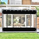 Durchsichtige Outdoor Planenvorhänge Mit Reißverschlusstür,Pergola Pavillon Schwarz Transparent Wasserdicht Plane Seitenteil,Regen Vorhänge Mit Ösen,0,3mm PVC Abdeckplanen,W×H-1×2.3m(3.3 * 7.5ft)