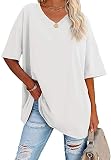 T-Shirt für Damen, Sommerbluse, übergroß, kurzärmlig, V-Ausschnitt, weiches Basic-T-Shirt, einfarbig, Puls Size, #13Blanc, 4X-Larg