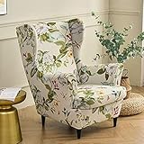 Highdi 2 Teilig Ohrensessel Überzug, Sessel-Überwürfe Ohrensessel Schonbezüge Bezug Sesselhusse Elastisch Stretch Tiger Stuhlbezug mit Armlehne Hohe Rückenlehne Universal (Blume und Blatt)