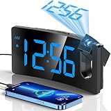 GOLOZA wecker mit Projektion, Wecker Digital 180° drehbarem Projektor, 3-stufige Helligkeit, klares LED-Display, USB-Ladegerät, progressive Lautstärke, 9-Min-Schlummer, 12/24H, Wecker für S