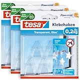 tesa Powerstrips DECO Haken SMALL im 3er Pack - Klebehaken für Deko an Glas und Spiegel - bis zu 200 g Haltekraft - 3 x 5 Hak