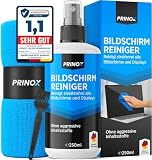 PRINOX Bildschirmreiniger XXL Set [inkl. Mikrofasertuch und Pinsel] - Display Reiniger für Handy, Laptop und TV Displays (LCD, LED, OLED, QLED, TFT) gegen Fettflecken und Fingerabdrück