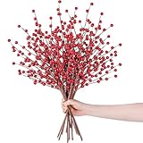 JRUKM Künstliche Rote Beeren Hagebutten Zweige mit Roten Beeren Weihnachten Deko Herbstdeko Holly Berry Rot Beerenstiele 10 Stück Weihnachtsdeko für Weihnachten Kunst Basteln und Weihnachtsb