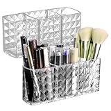 Gentpovth 2 Stücke Kosmetik Organizer, Make-up-Pinselhalter aus Kristall mit 3 Fächern, Acryl Schminkaufbewahrung, für Make-up-Organisation, stilvolle Schminkaufbewahrungen und ordentliches V