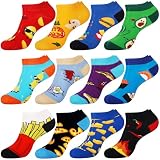 Jeasona 12 Paare Sneaker Socken Damen 39-42 Bunt Witzig Damen Sneaker Socken Baumwolle Bunte Socken Damen 39-42 Kurz Lustige Socken Damen 39-42 Essen Lustig S