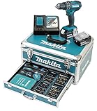 Makita DHP482RFX9 Schlagbohrschrauber 18V / 3,0 Ah, 2 Akkus plus Ladegerät im Alukoffer, Petrol, 96-tlg. Zubehör-S